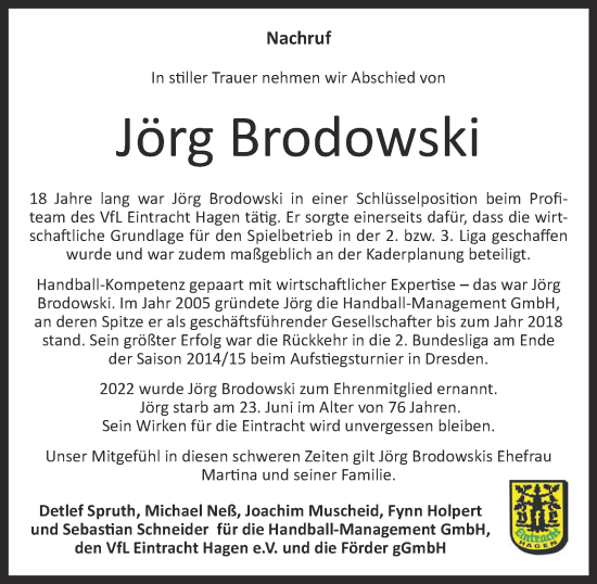 Traueranzeige von Jörg Brodowski von Tageszeitung