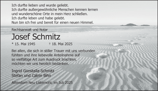 Traueranzeige von Josef Schmitz von Tageszeitung
