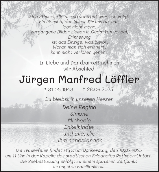 Traueranzeige von Jürgen Manfred Löffler von Tageszeitung