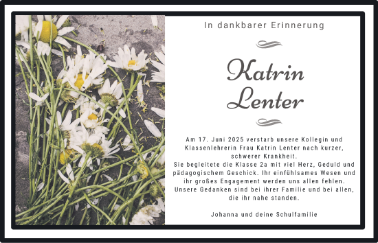 Traueranzeige von Katrin Lenter von Tageszeitung