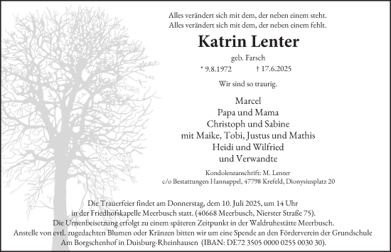 Traueranzeige von Katrin Lenter von Tageszeitung