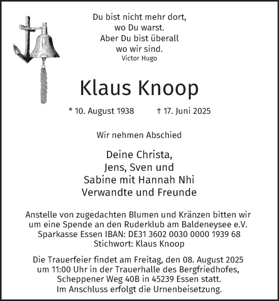Traueranzeige von Klaus Knoop von Tageszeitung