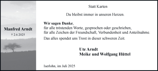 Traueranzeige von Manfred Arndt von Tageszeitung