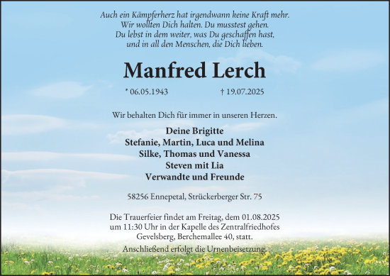 Traueranzeige von Manfred Lerch von Tageszeitung