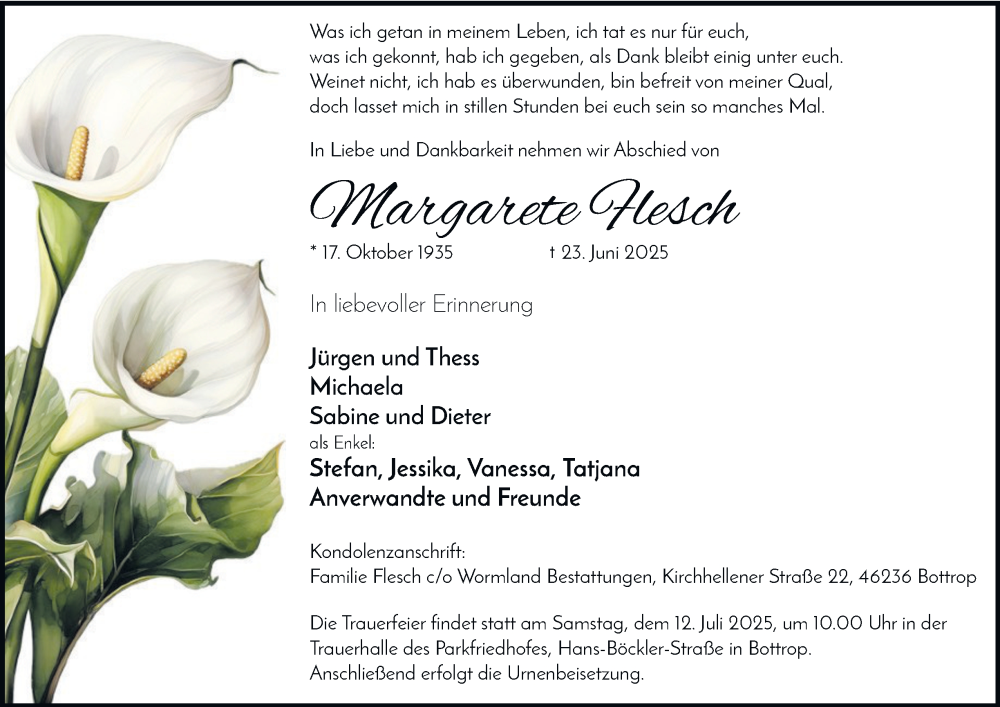  Traueranzeige für Margarete Hesch vom 05.07.2025 aus Tageszeitung