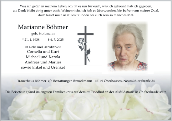 Traueranzeige von Marianne Böhmer von Tageszeitung