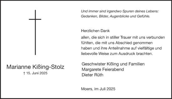 Traueranzeige von Marianne Kißing-Stolz von Tageszeitung