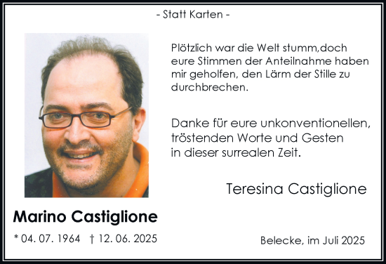Traueranzeige von Marino Castiglione von Tageszeitung