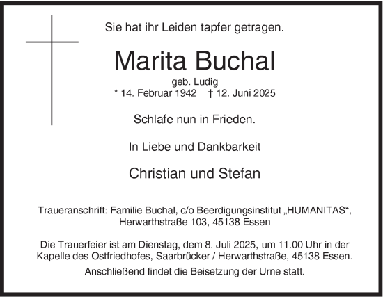 Traueranzeige von Marita Buchal von Tageszeitung