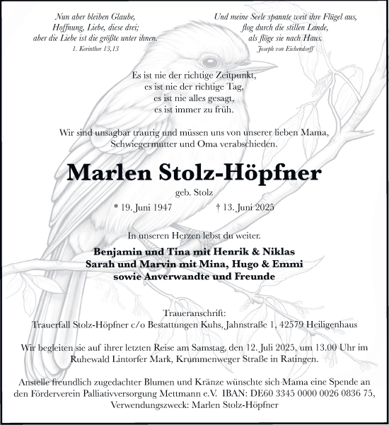Traueranzeige von Marlen Stolz-Höpfner von Tageszeitung