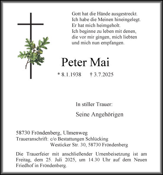 Traueranzeige von Peter Mai von Tageszeitung