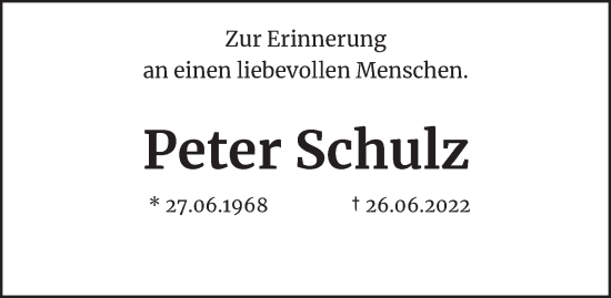 Traueranzeige von Peter Schulz von Tageszeitung