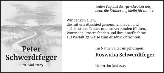 Traueranzeige von Peter Schwerdtfeger von Tageszeitung