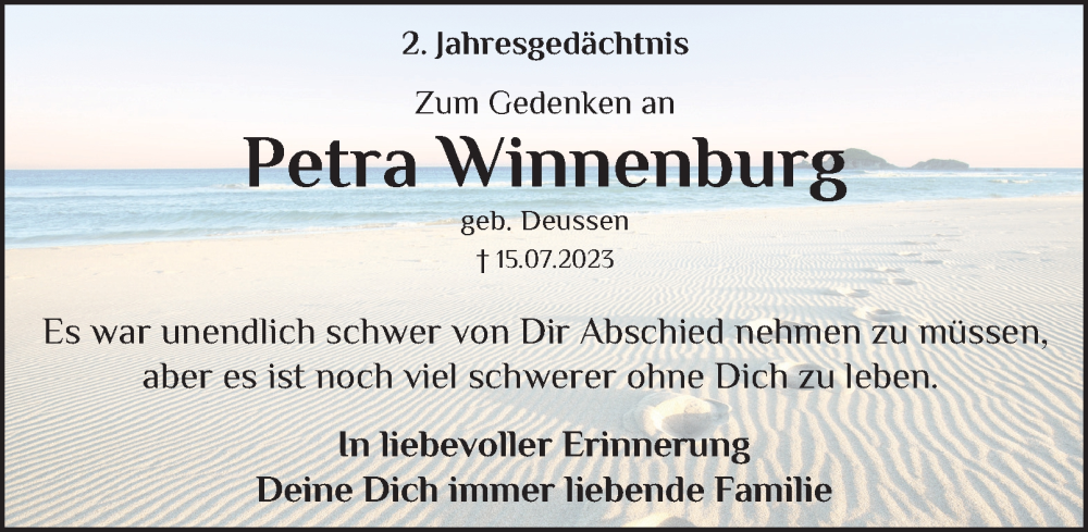  Traueranzeige für Petra Winnenburg vom 19.07.2025 aus Tageszeitung