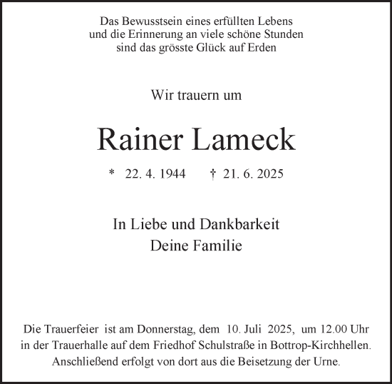 Traueranzeige von Rainer Lameck von Tageszeitung