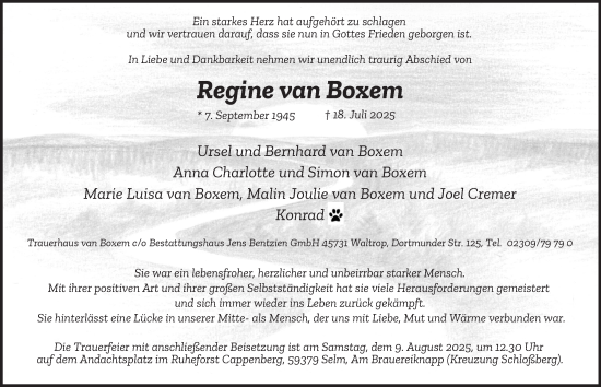 Traueranzeige von Regine van Boxem von Tageszeitung