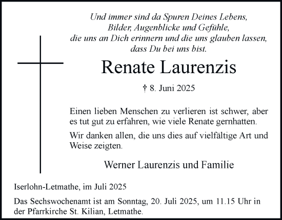 Traueranzeige von Renate Laurenzis von Tageszeitung