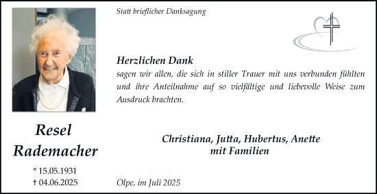 Traueranzeige von Resel Rademacher von Tageszeitung