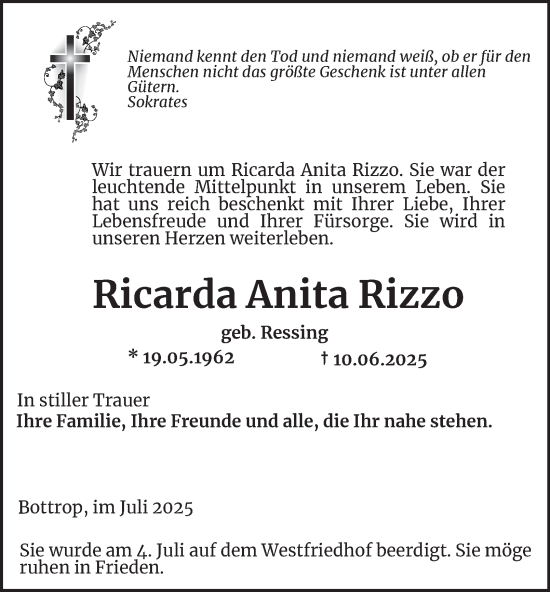 Traueranzeige von Ricarda Anita Rizzo von Tageszeitung