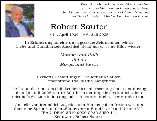 Traueranzeige von Robert Sauter von Tageszeitung