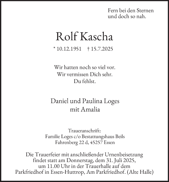 Traueranzeige von Rolf Kascha von Tageszeitung
