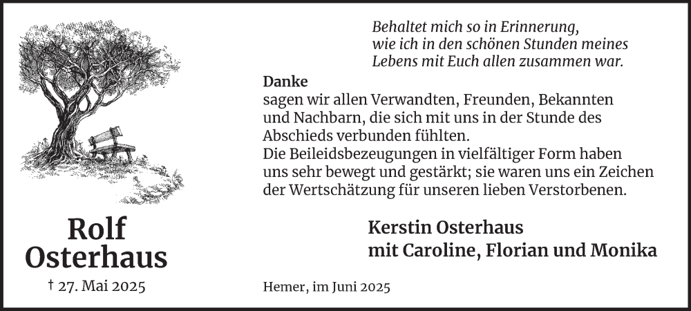  Traueranzeige für Rolf Osterhaus vom 28.06.2025 aus Tageszeitung