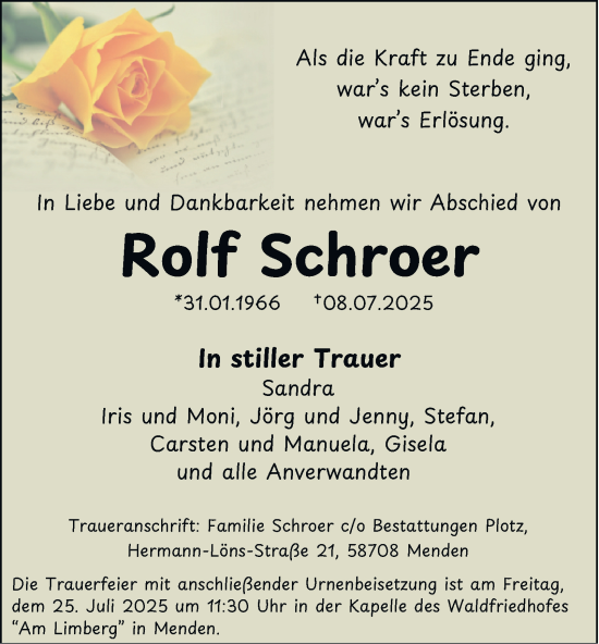 Traueranzeige von Rolf Schroer von Tageszeitung