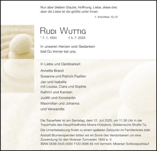 Traueranzeige von Rudi Wuttig von Tageszeitung
