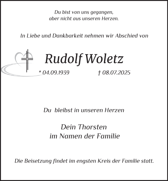 Traueranzeige von Rudolf Woletz von Tageszeitung