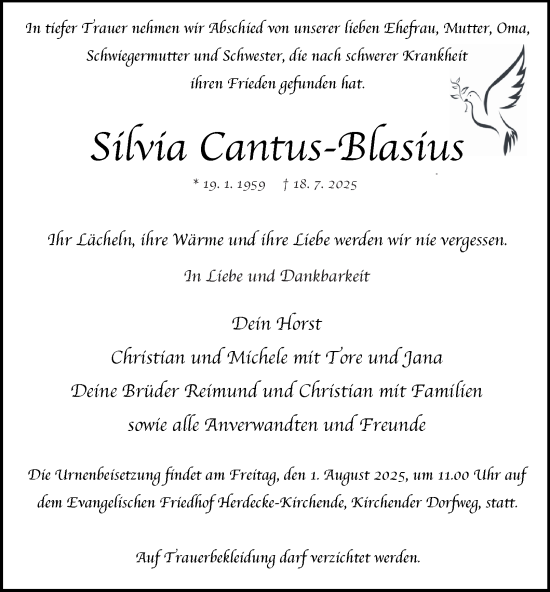 Traueranzeige von Silvia Cantus-Blasius von Tageszeitung