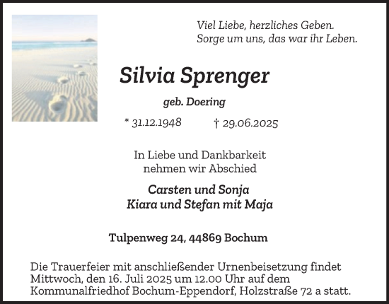 Traueranzeige von Silvia Sprenger von Tageszeitung