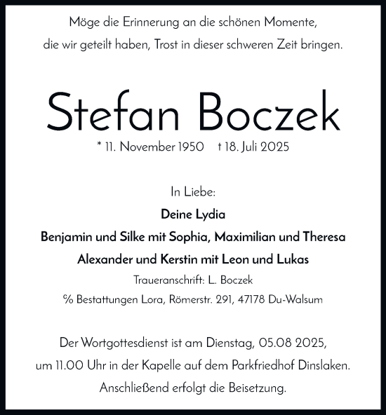 Traueranzeige von Stefan Boczek von Tageszeitung