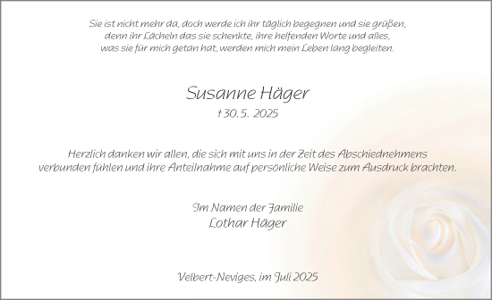 Traueranzeige von Susanne Häger von Tageszeitung