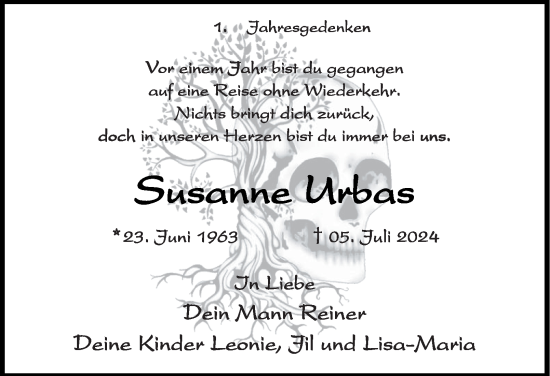 Traueranzeige von Susanne Urbas von Tageszeitung