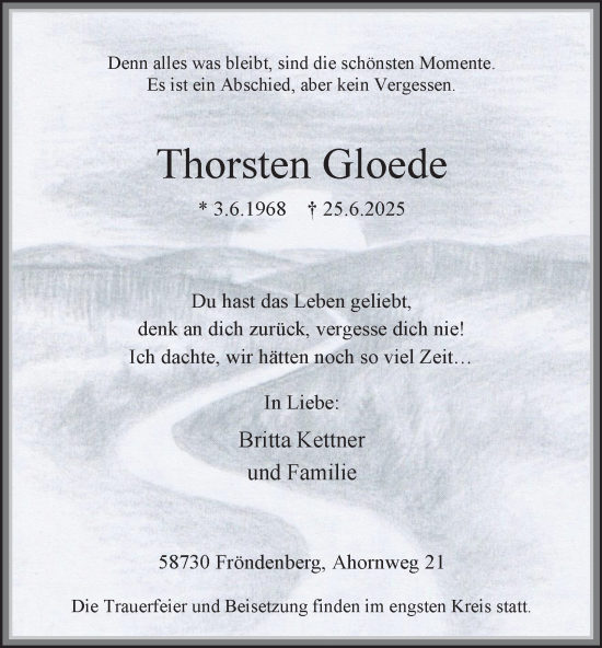 Traueranzeige von Thorsten Gloede von Tageszeitung