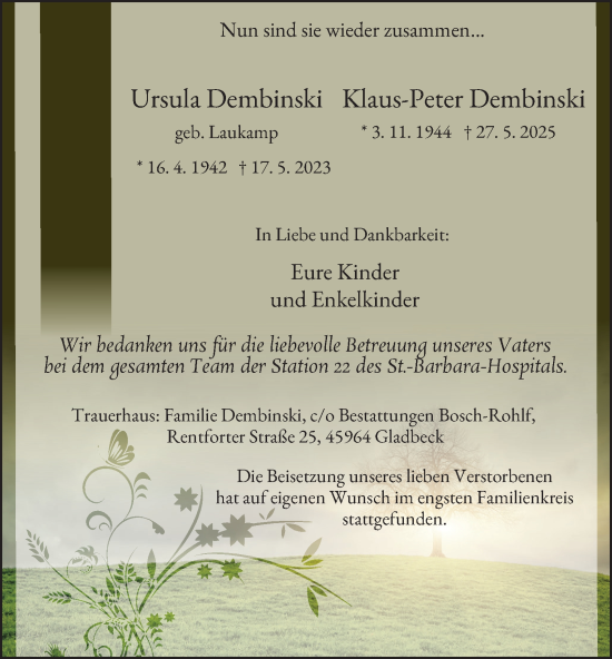Traueranzeige von Ursula Dembinski von Tageszeitung