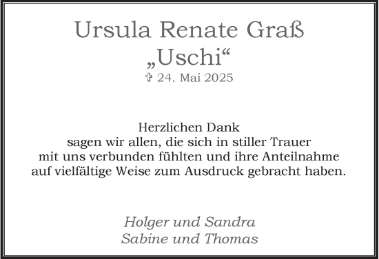 Traueranzeige von Ursula Renate Graß von Tageszeitung