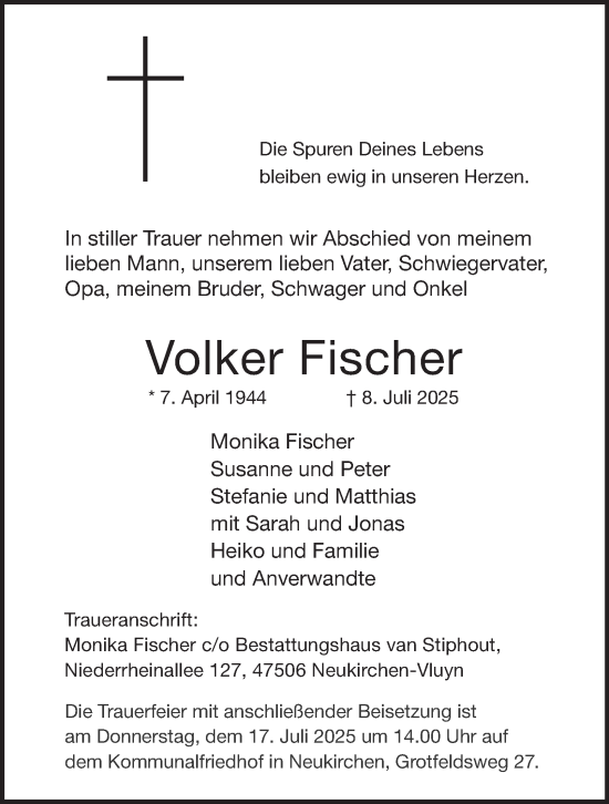 Traueranzeige von Volker Fischer von Tageszeitung
