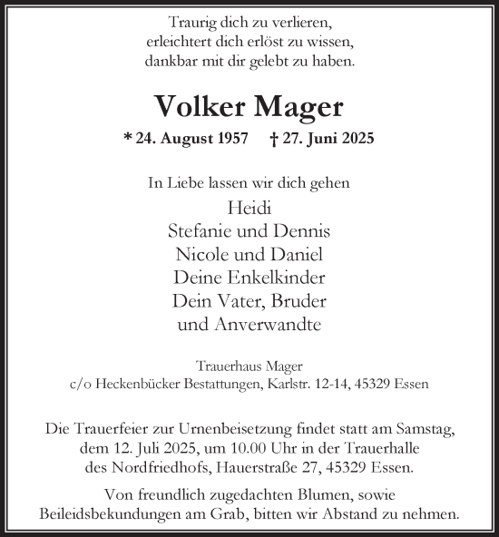 Traueranzeige von Volker Mager von Tageszeitung