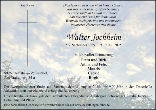 Traueranzeige von Walter Jochheim von Tageszeitung