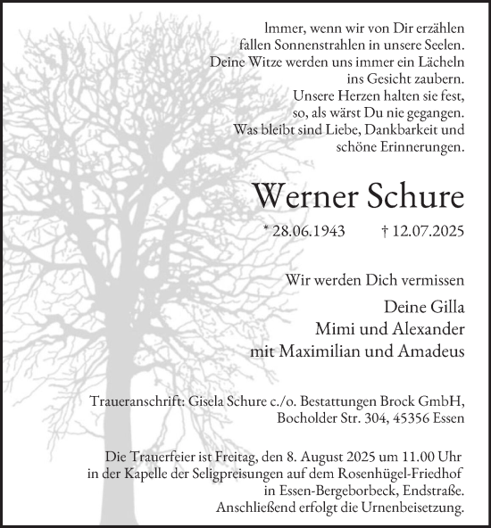 Traueranzeige von Werner Schure von Tageszeitung