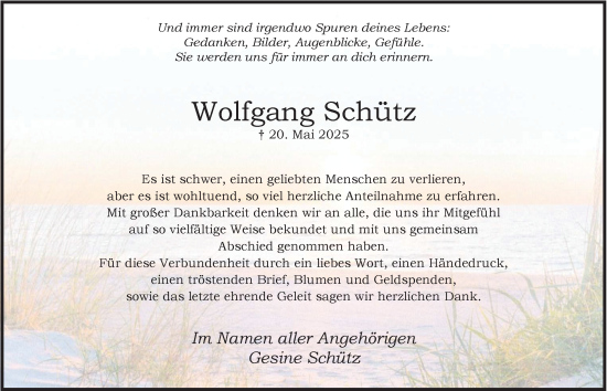 Traueranzeige von Wolfgang Schütz von Tageszeitung