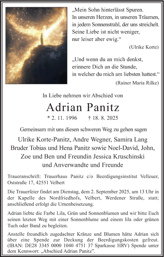 Traueranzeige von Adrian Panitz von Tageszeitung