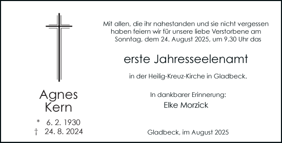 Traueranzeige von Agnes Kern von Tageszeitung