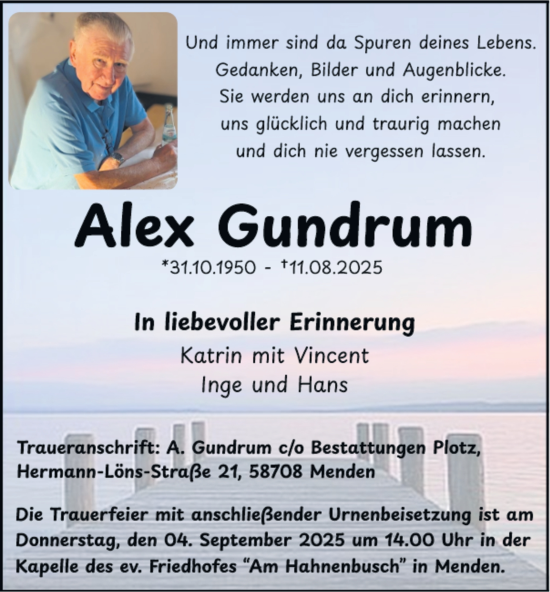 Traueranzeige von Alex Gundrum von Tageszeitung