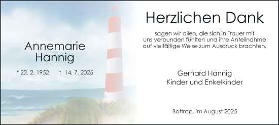 Traueranzeige von Annemarie Hannig von Tageszeitung