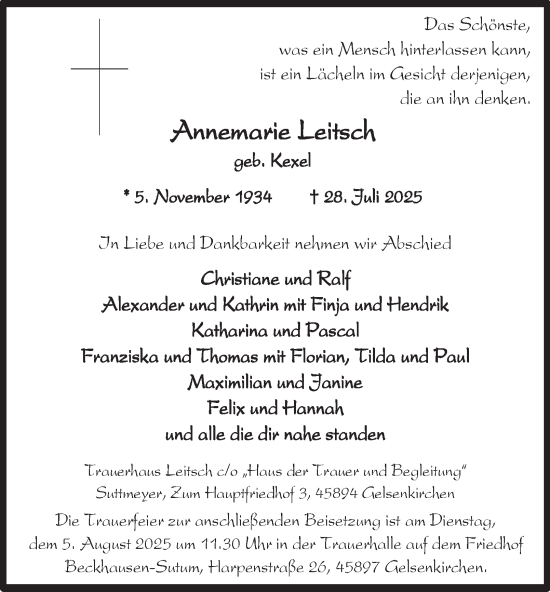 Traueranzeige von Annemarie Leitsch von Tageszeitung