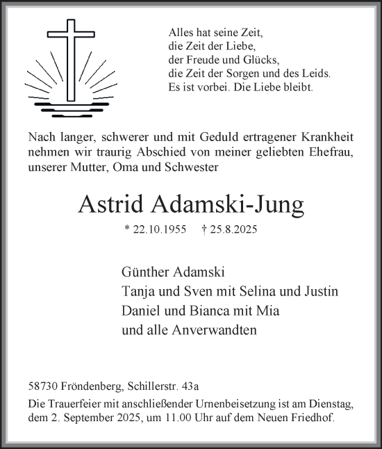 Traueranzeige von Astrid Adamski-Jung von Tageszeitung