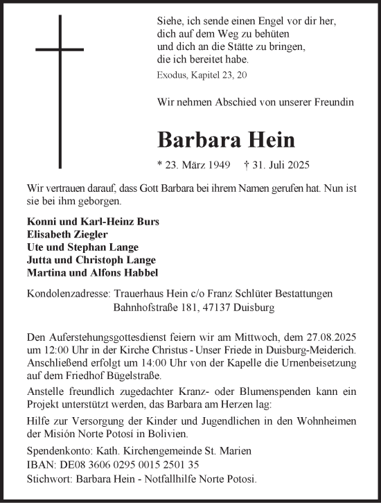 Traueranzeige von Barbara Hein von Tageszeitung