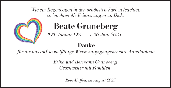 Traueranzeige von Beate Gruneberg von Tageszeitung